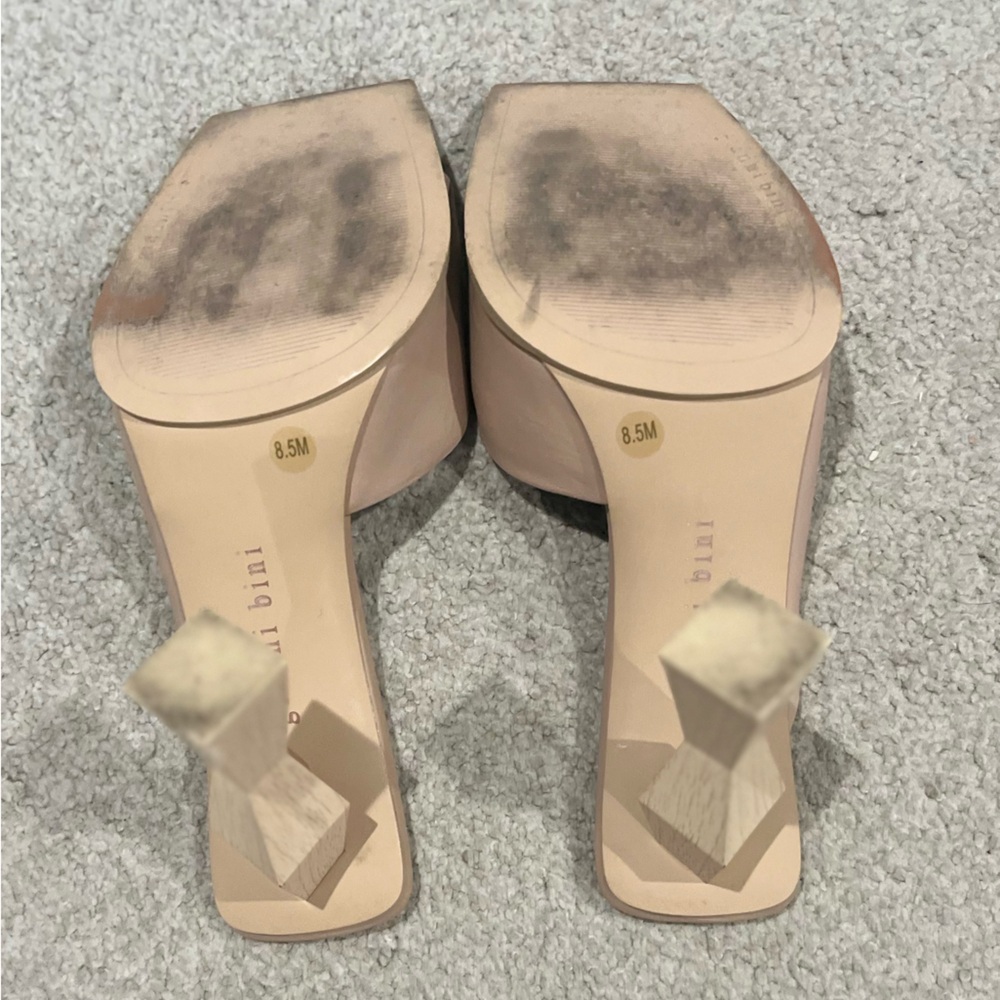 Gianni Bini Nude Leather Heeled Mules, Women’s 8.5 Modern Heel, Square Toe - Picture 5 of 5